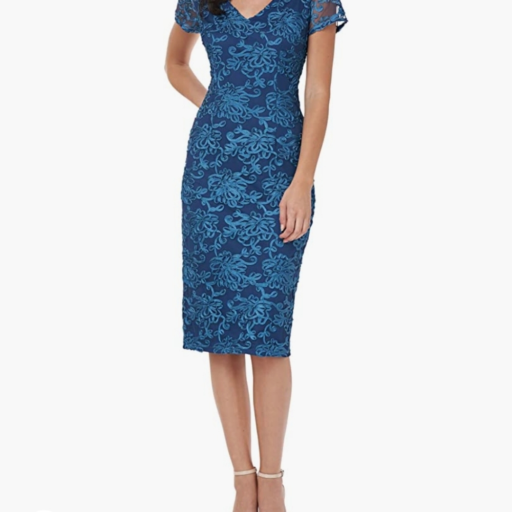 JS Collection Women's Dress Sheath Soutache V-Neck Midi